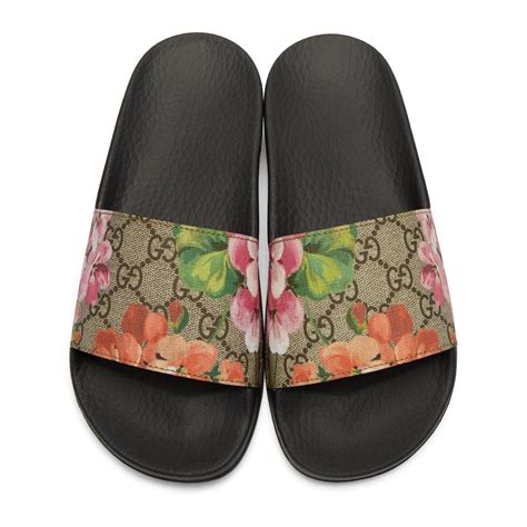 men gucci floral slides|Gucci floral platform slides.